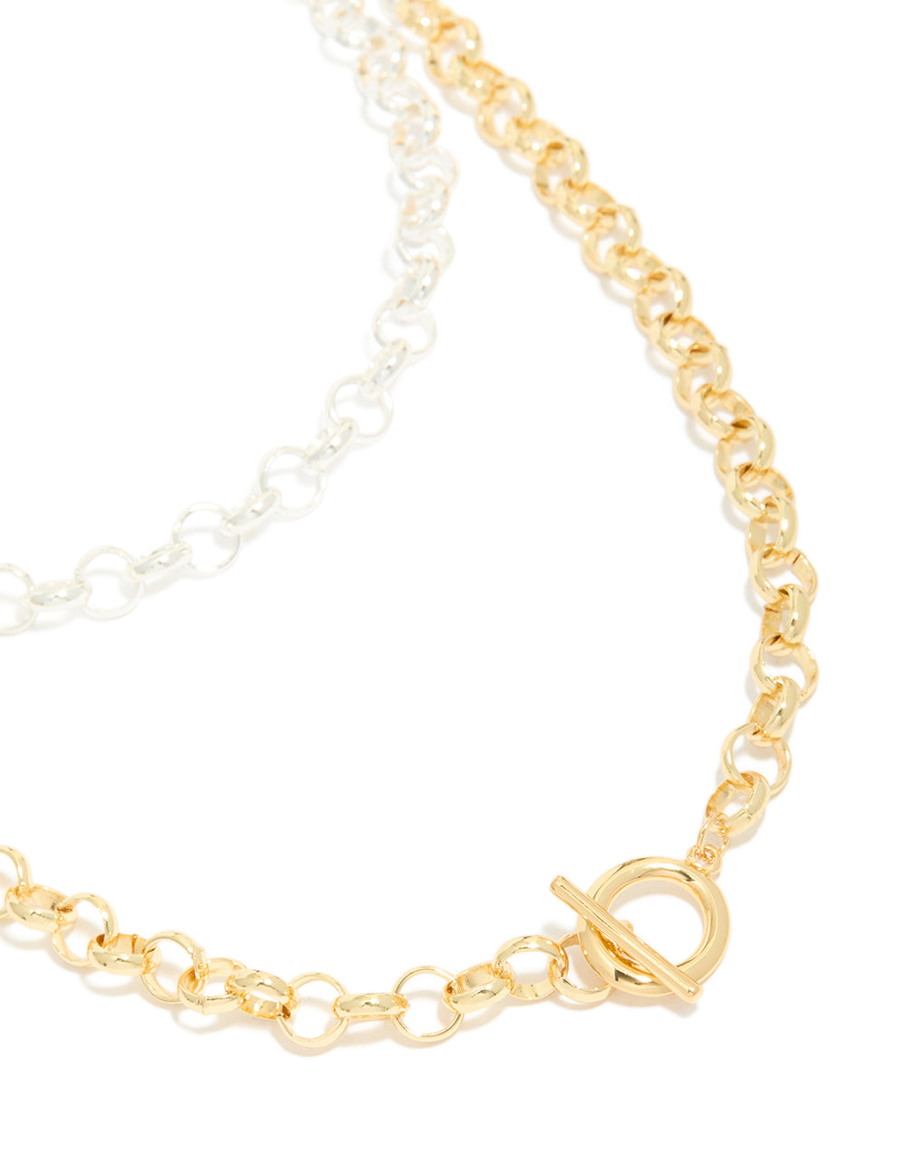 Mixed Metal Plated Chain & Toggle Clasp Layered Necklace