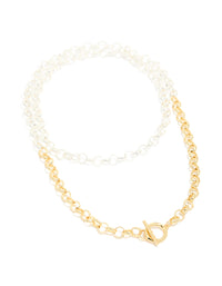 Mixed Metal Plated Chain & Toggle Clasp Layered Necklace - link has visual effect only