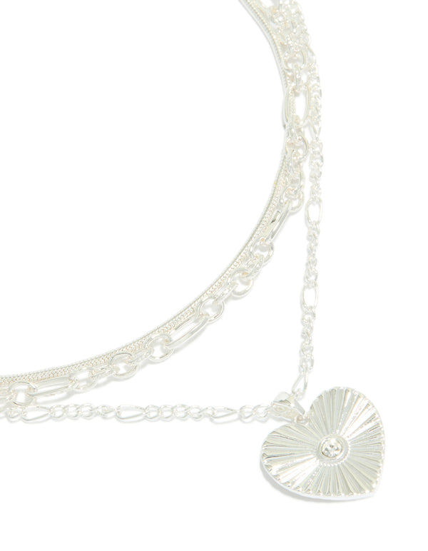 Silver Plated Chain & Diamante Heart Layered Necklace