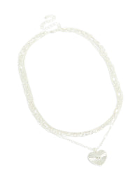 Silver Plated Chain & Diamante Heart Layered Necklace - link has visual effect only