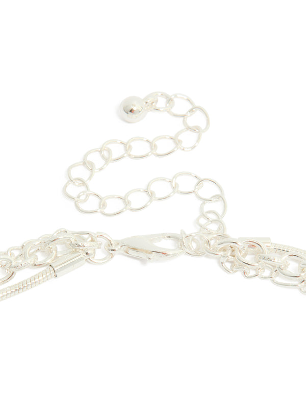 Silver Plated Chain & Diamante Heart Layered Necklace