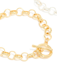 Mixed Metal Plated Round Open Fob Chain Bracelets 2-Pack - link has visual effect only