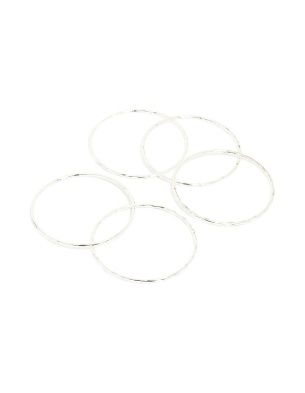 Silver Plated Textured Bangles 5-Pack