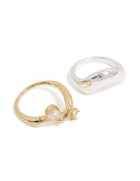 Mixed Metal Plated Cubic Zirconia Chunky Wave Rings 2-Pack - link has visual effect only