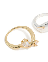 Mixed Metal Plated Cubic Zirconia Chunky Wave Rings 2-Pack - link has visual effect only