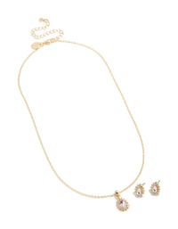 Gold Lilac Diamante Pear Necklace & Earrings Set - link has visual effect only
