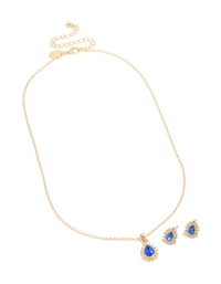 Gold Sapphire Diamante Pear Necklace & Earrings Set - link has visual effect only