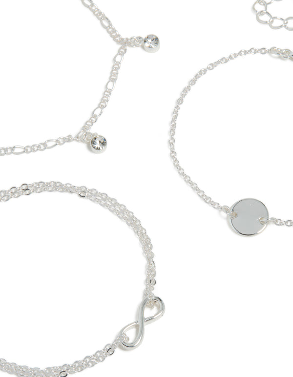 Silver Diamante Infinity Circle Bracelets 3-Pack