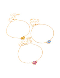 Gold Diamante Flower Bracelets 3-Pack - link has visual effect only