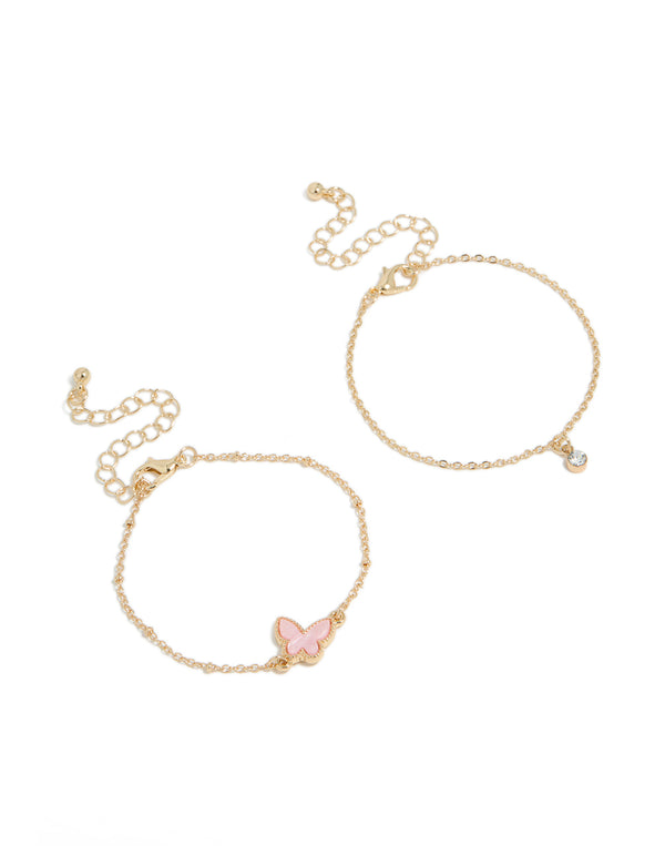 Gold Diamante & Butterfly Bracelets 2-Pack