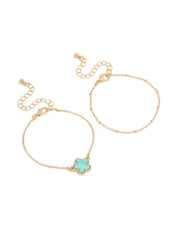 Gold Plain Chain & Blue Flower Bracelets 2-Pack - link has visual effect only