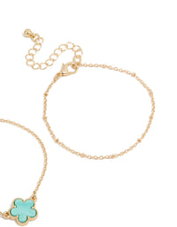 Gold Plain Chain & Blue Flower Bracelets 2-Pack - link has visual effect only