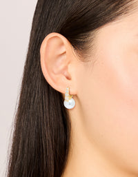 Gold Plated Cubic Zirconia & Pearl Huggie Earrings - link has visual effect only