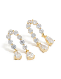 Gold Plated Cubic Zirconia Teardrop Double Drop Earrings - link has visual effect only
