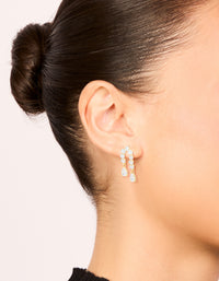 Gold Plated Cubic Zirconia Teardrop Double Drop Earrings - link has visual effect only