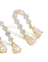 Gold Plated Cubic Zirconia Teardrop Double Drop Earrings - link has visual effect only