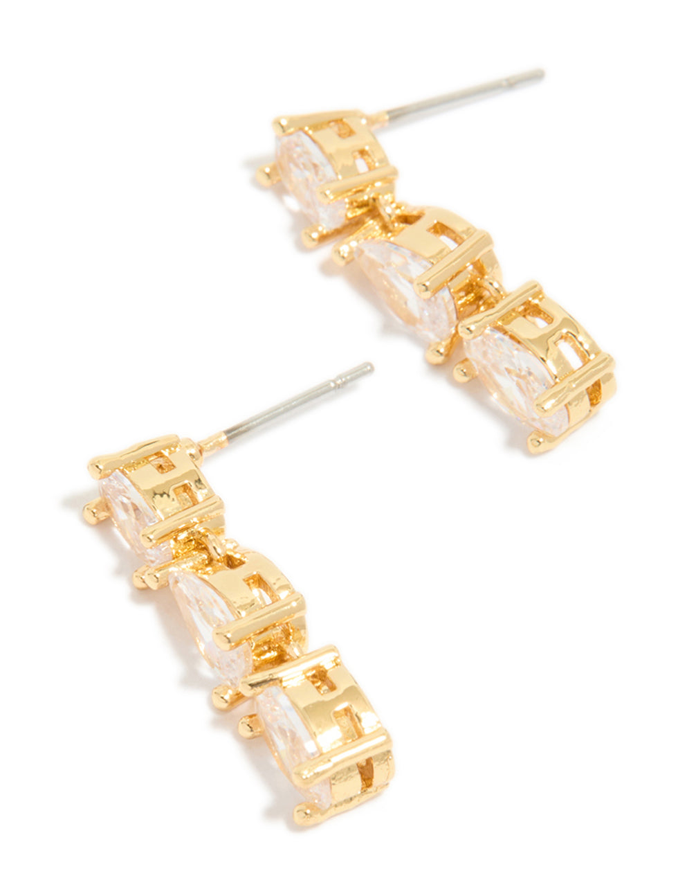 Elegant gold plated mixed cubic zirconia medium drop earrings front view