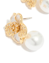Gold Plated Cubic Zirconia Flower & Pearl Drop Earrings - link has visual effect only