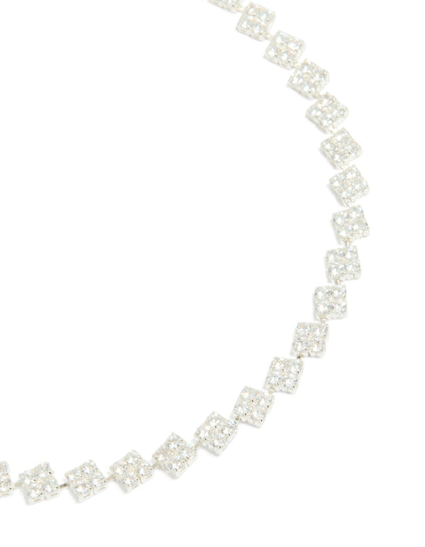Silver Plated Cubic Zirconia Multi Flower Necklace