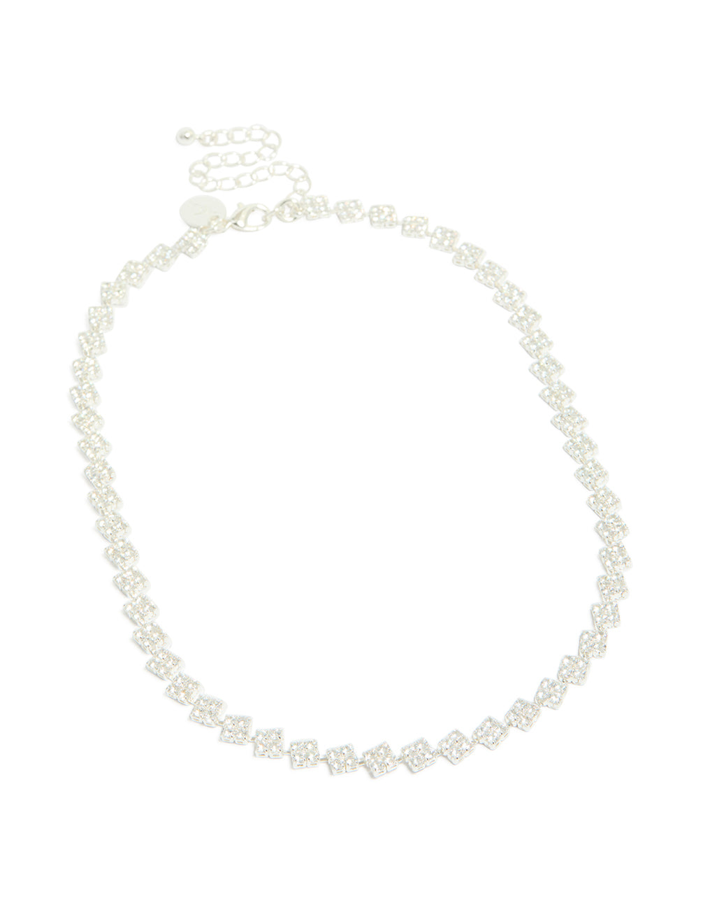Beautifully crafted silver plated cubic zirconia multi flower necklace in statement style front view