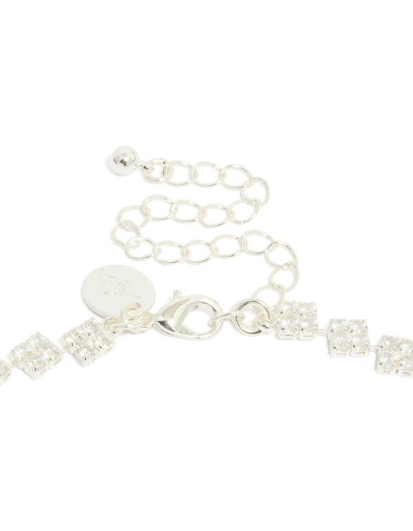 Silver Plated Cubic Zirconia Multi Flower Necklace