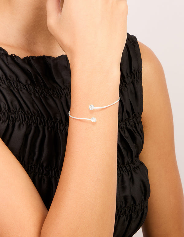 Silver Plated Cubic Zirconia Floating Wrap Around Bangle