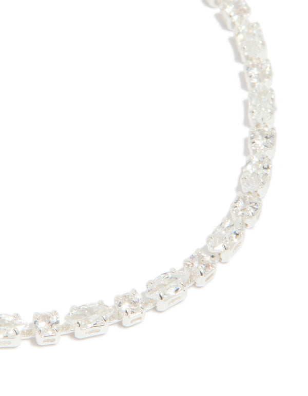 Silver Plated Cubic Zirconia Dainty Oval Tennis Bracelet