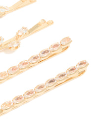 Gold Cubic Zirconia Flower & Oval Clips 4 Pack - link has visual effect only