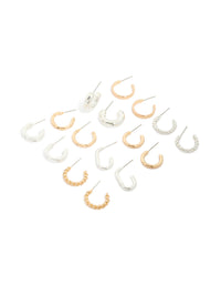 Mixed Metal Twisted & Smooth Hoop Earrings 8-Pack - link has visual effect only