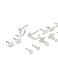 Silver Heart & Pearl Studs Earrings 7-Pack - link has visual effect only