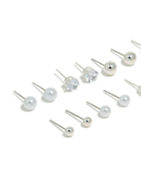 Silver Mixed Basic Stud Earrings 8-Pack - link has visual effect only