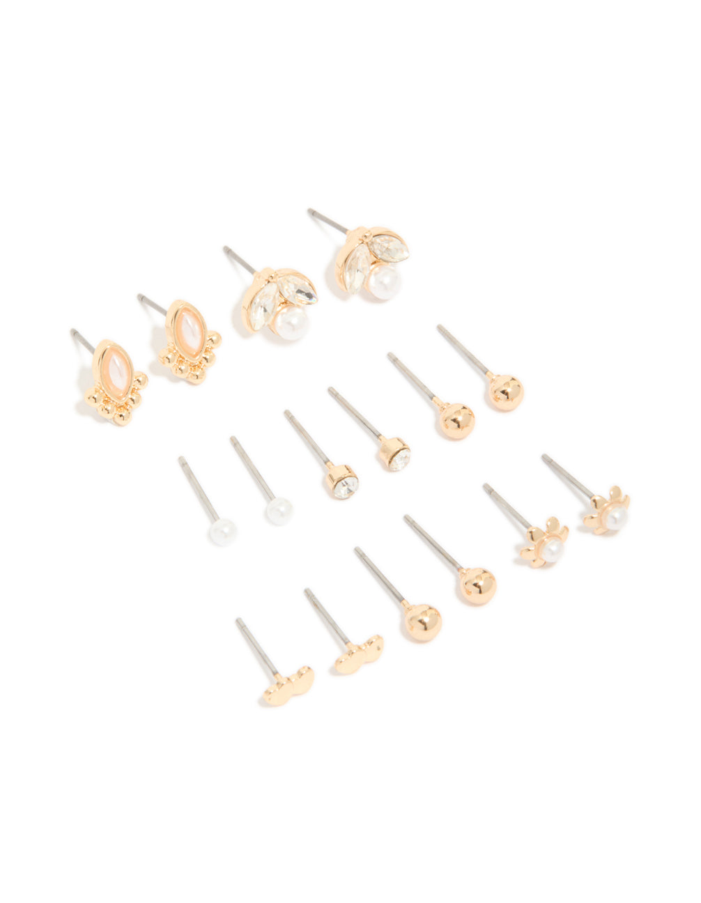 Gold Diamante & Pearl Stud Earrings 8-Pack