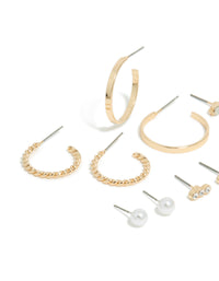 Gold Mixed Circle Stud & Hoop Earrings 7-Pack - link has visual effect only