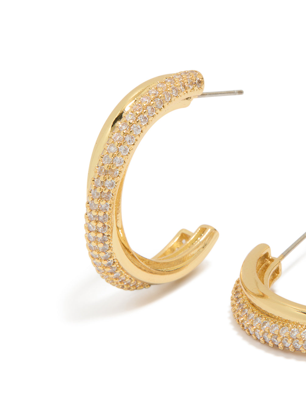 Gold Plated Cubic Zirconia Illusion Medium Hoop Earrings