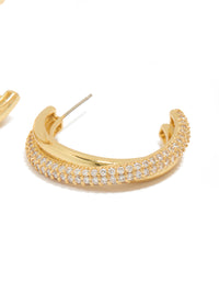 Gold Plated Cubic Zirconia Illusion Medium Hoop Earrings - link has visual effect only
