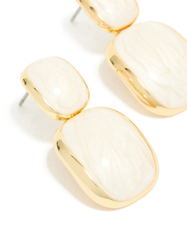 Gold Plated Cream Enamel Statement Drop Earrings