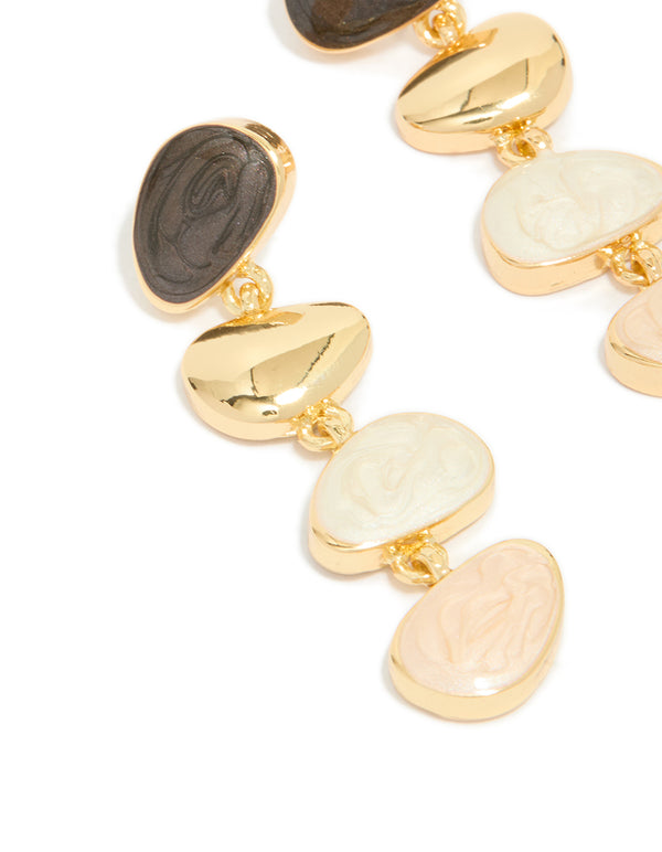 Gold Plated Pink & Cream Stone Statement Drop Earrings