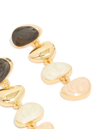 Gold Plated Pink & Cream Stone Statement Drop Earrings - link has visual effect only