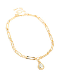Gold Plated Diamante Bezel Teardrop Chain Necklace - link has visual effect only