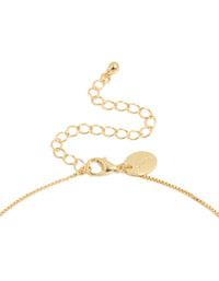 Showcasing gold plated modern organic pendant statement necklace clasp detail view - link has visual effect only