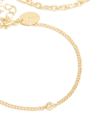 Gold Plated Cubic Zirconia & Chain Bracelets 3-Pack - link has visual effect only
