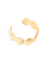 Elegant gold plated shell statement wrist cuff featuring ocean-inspired chunky bracelet front view - link has visual effect only