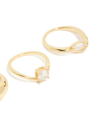 Gold Plated Cubic Zirconia & Chunky Rings 3-Pack - link has visual effect only
