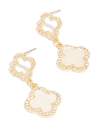 Gold Plated Cubic Zirconia Pink Inlay Flower Earrings - link has visual effect only