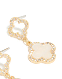 Gold Plated Cubic Zirconia Pink Inlay Flower Earrings - link has visual effect only