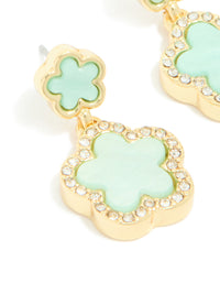 Gold Plated Mint Green Flower Drop Earrings - link has visual effect only