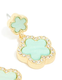 Gold Plated Mint Green Flower Drop Earrings - link has visual effect only