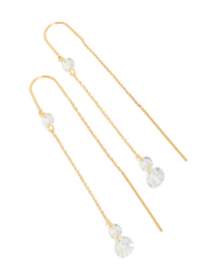 Elegant gold plated cubic zirconia thread through earrings front view - link has visual effect only