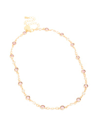 Gold Plated Pink & Clear Cubic Zirconia Station Necklace - link has visual effect only