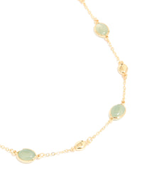 Gold Plated Green Oval Stone Necklace - link has visual effect only